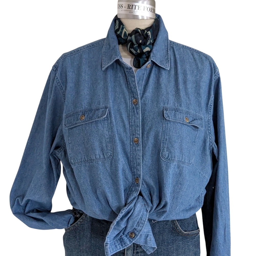 Chaps Chambray Button Up Shirt Size 2XL